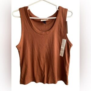 Ribbed cropped tank top brown rust NWT size XL